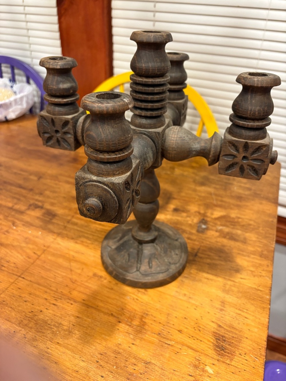 Vintage Brown Wooden Candelabra